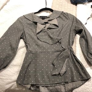 Grey polka dot tie blouse!